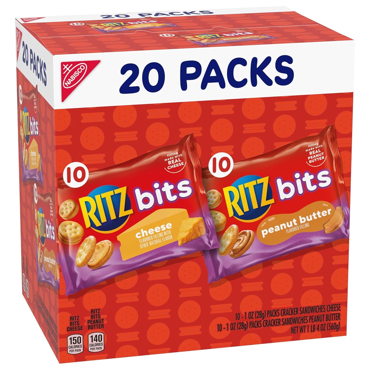 RITZ Bits Cheese and Peanut Butter Crackers Variety Pack – Kids Lunchbox Snack Packs for School and After-School, 20 Single-Serve Boxes