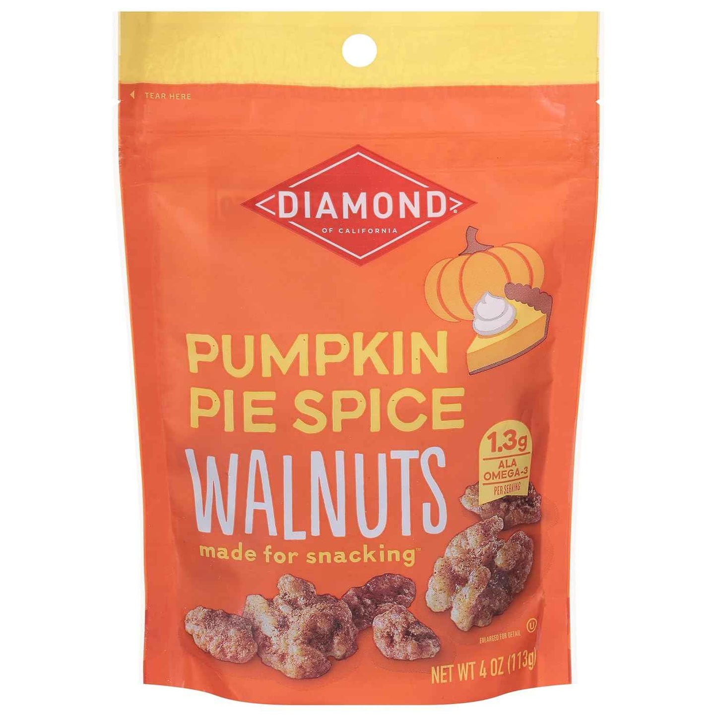 Diamond of California Pumpkin Pie Spice Walnuts – Brain-Boosting Study Snack for Late Afternoon Slumps, Resealable Bag