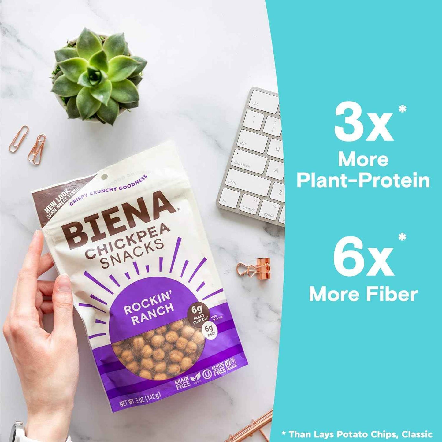 BIENA Chickpea Snacks - Crunchy Roasted Chickpeas - High Protein Desk Snack for Home Office and Focused Workdays - 5 Ounce Pack - Rockin' Ranch
