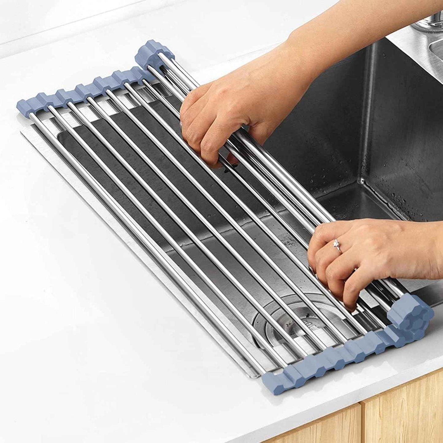 MECHEER Roll-Up Sink Drying Rack – Minimalist Kitchen Counter Organizer for Dishes and Produce