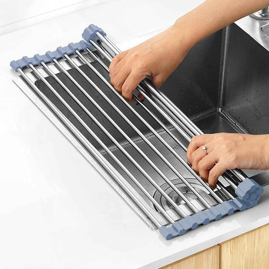 MECHEER Roll-Up Sink Drying Rack – Minimalist Kitchen Counter Organizer for Dishes and Produce