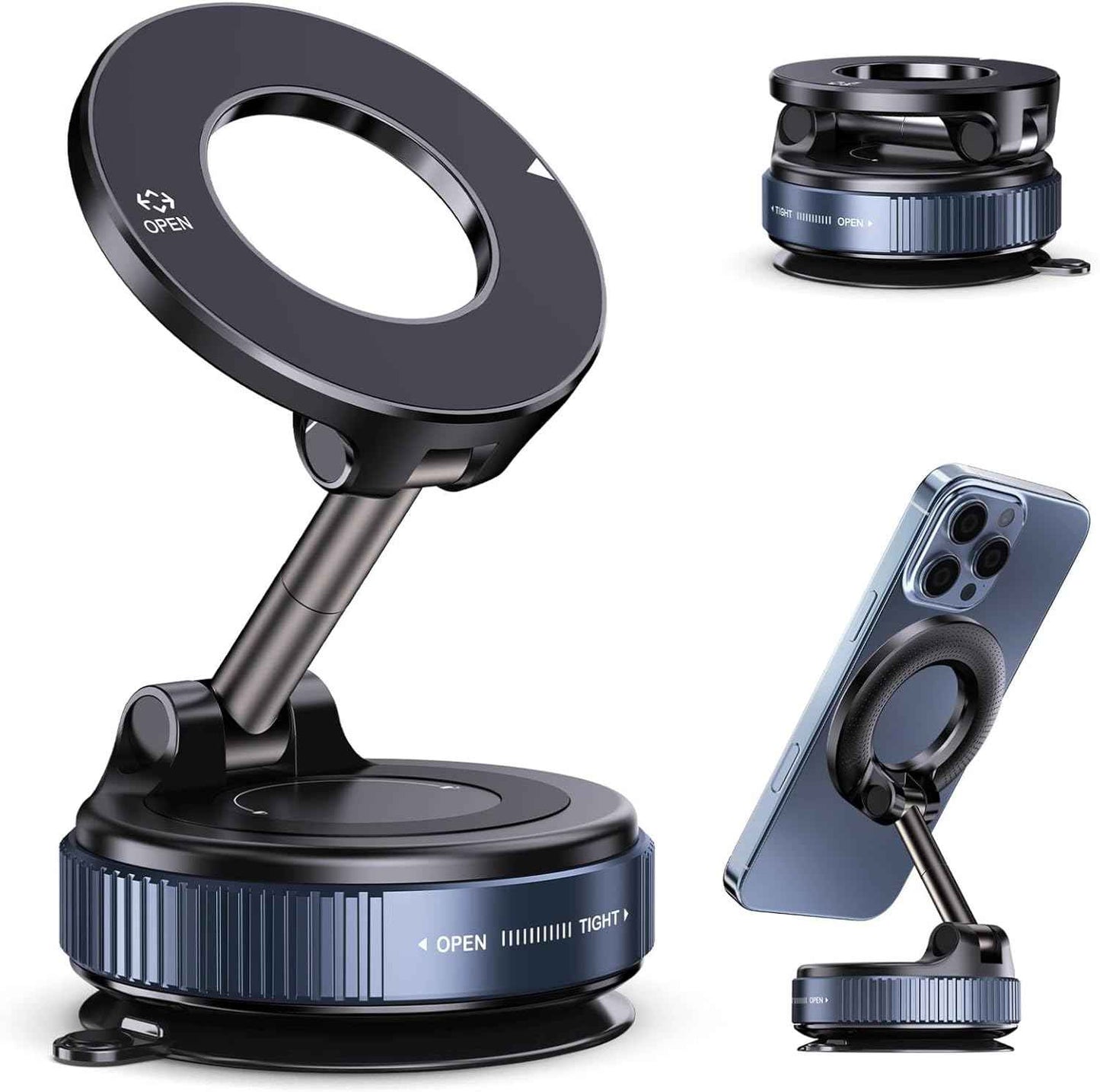 Vacuum Magnetic Suction Phone Holder – Pocket-Sized Magnetic Phone Mount for Travel and Road Trips, Black