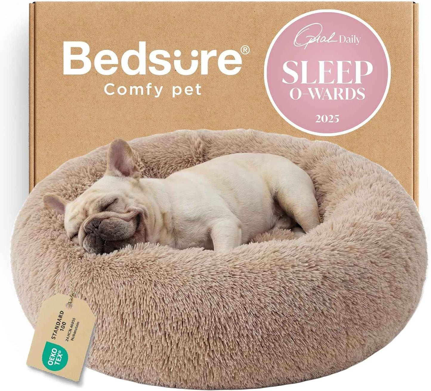 Bedsure Calming Donut Pet Bed – Anxiety Relief Nest for Restful Sleep, 30 inch Round Anti-Slip Washable Cat and Dog Bed