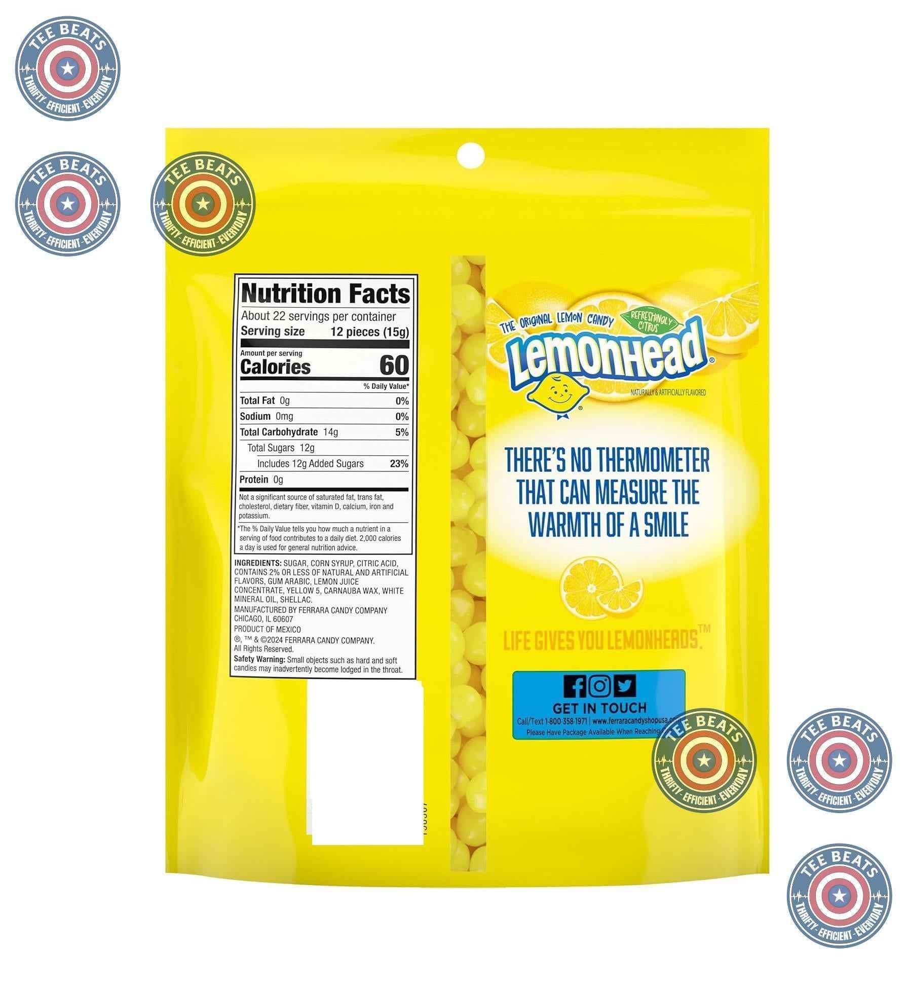 Lemonhead Hard Lemon Candy – Nostalgic Birthday Gift for Her, Resealable 12 oz Bag