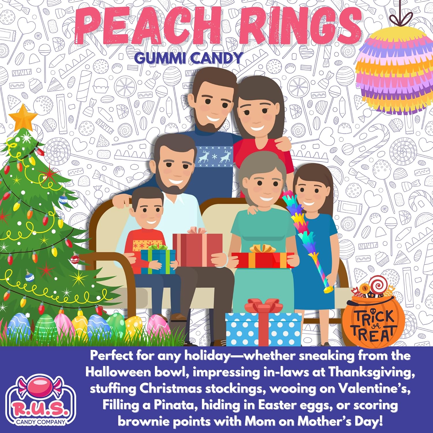 RUS Candy Company Peach Ring Gummies 8 oz Resealable Bag – Kid-Friendly Snack for Lunchboxes and After-School Treats