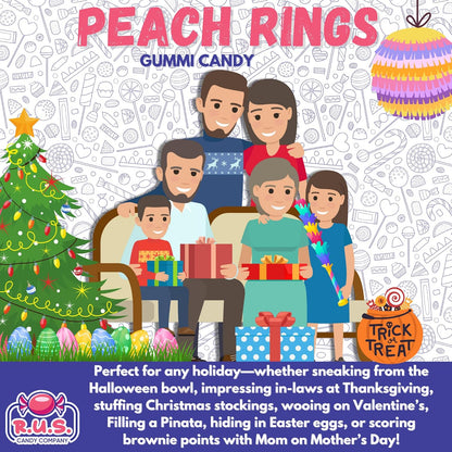 RUS Candy Company Peach Ring Gummies 8 oz Resealable Bag – Kid-Friendly Snack for Lunchboxes and After-School Treats