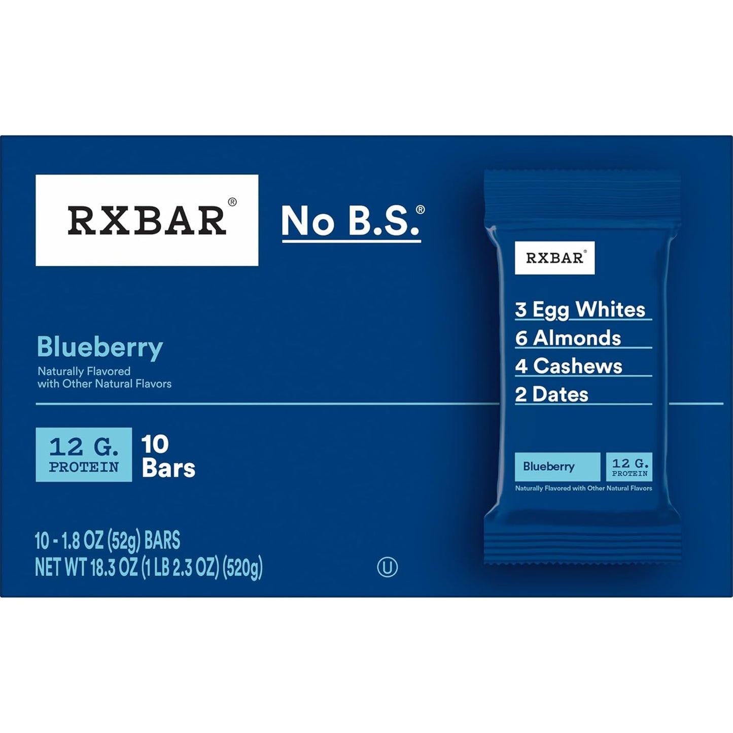 RXBAR Blueberry Protein Bar – Focus Fuel Snack for Busy Office Professionals, 10 Count Box