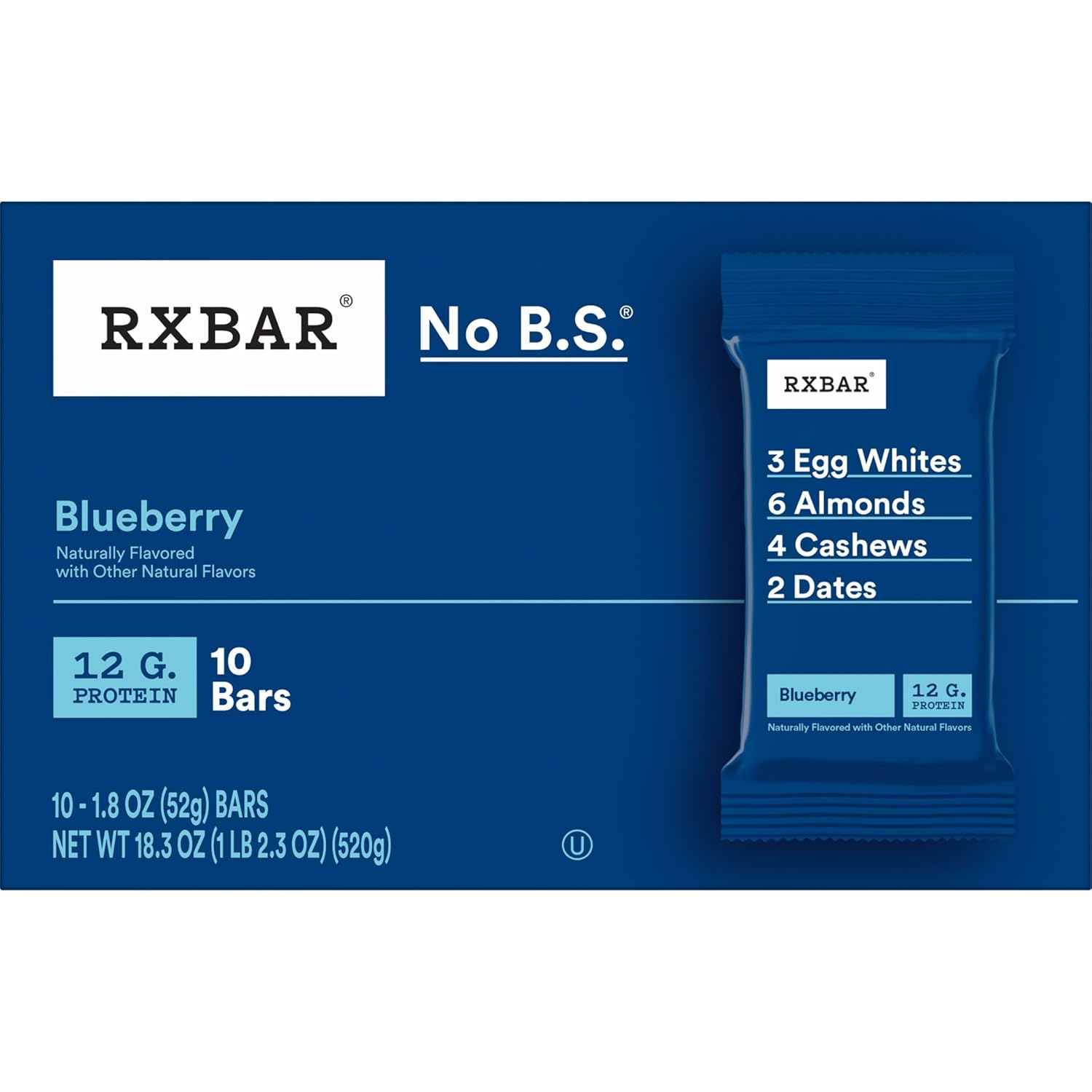 RXBAR Blueberry Protein Bar – Focus Fuel Snack for Busy Office Professionals, 10 Count Box