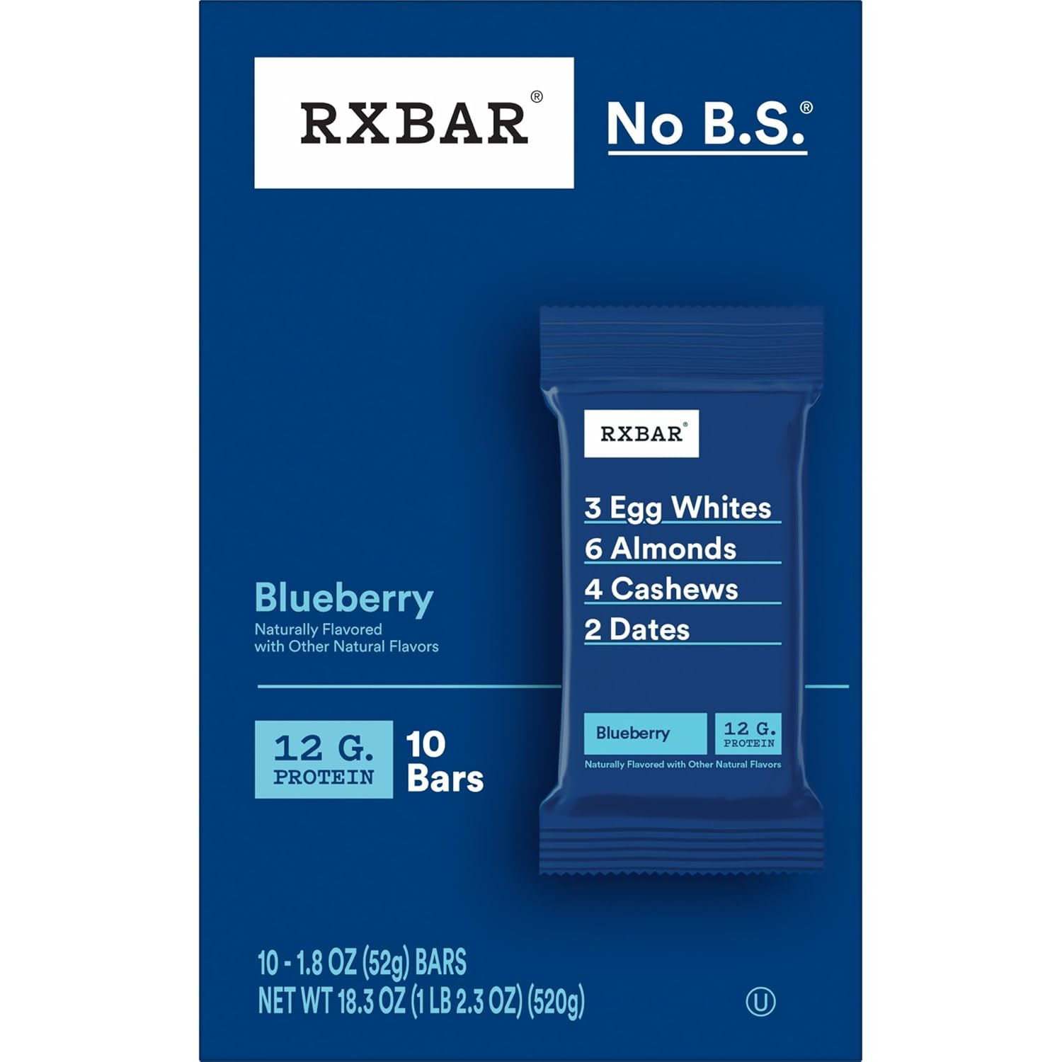 RXBAR Blueberry Protein Bar – Focus Fuel Snack for Busy Office Professionals, 10 Count Box