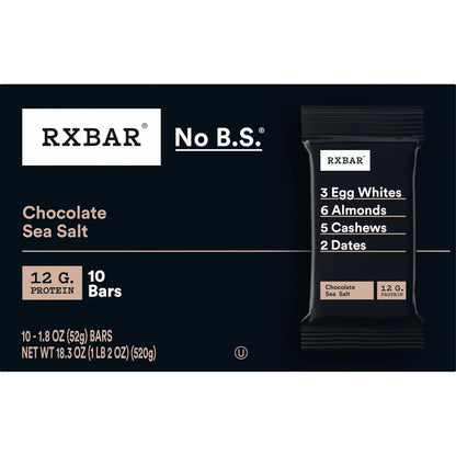 RXBAR Chocolate Sea Salt Protein Bars – 12g Protein Desk Snack for Office Focus and Afternoon Productivity, 10 Count