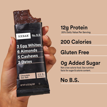 RXBAR Chocolate Sea Salt Protein Bars – 12g Protein Desk Snack for Office Focus and Afternoon Productivity, 10 Count
