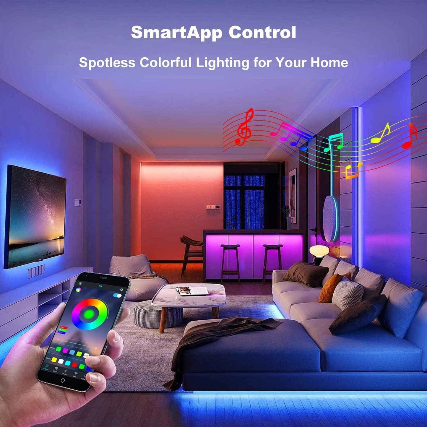 PHOPOLLO RGB LED Strip Lights – Bedroom Aesthetic Decor with 16 Million Colors and Remote Control