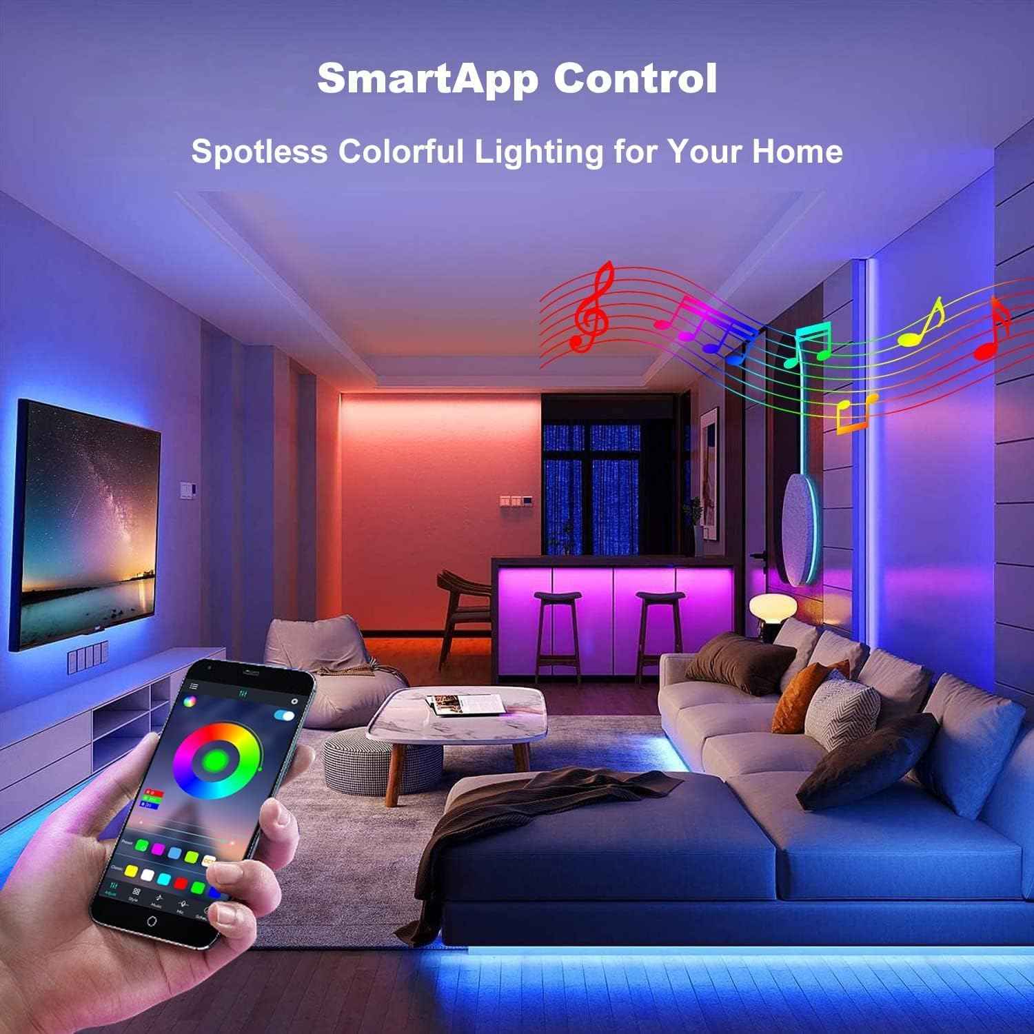 PHOPOLLO RGB LED Strip Lights – Bedroom Aesthetic Decor with 16 Million Colors and Remote Control