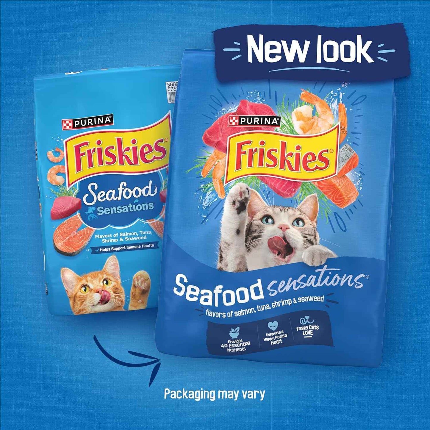Purina Friskies Seafood Sensations Cat Kibble 22 lb. Salmon Tuna Shrimp - Practical Gift for the Multi-Cat Household Owner