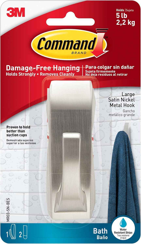 Command Modern Reflections Bath Hook – Clean-Line Satin Nickel Storage for Intentional Small-Space Living
