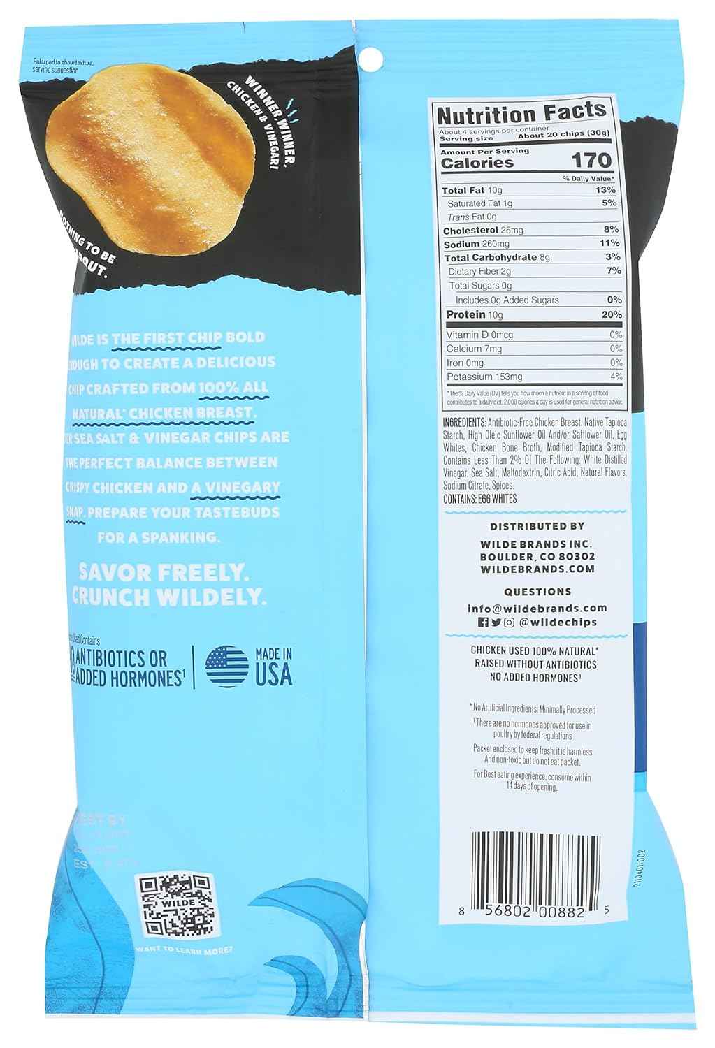 Wilde Protein Chips Sea Salt and Vinegar – Lightweight Snack for Hiking Trails and Camping Trips