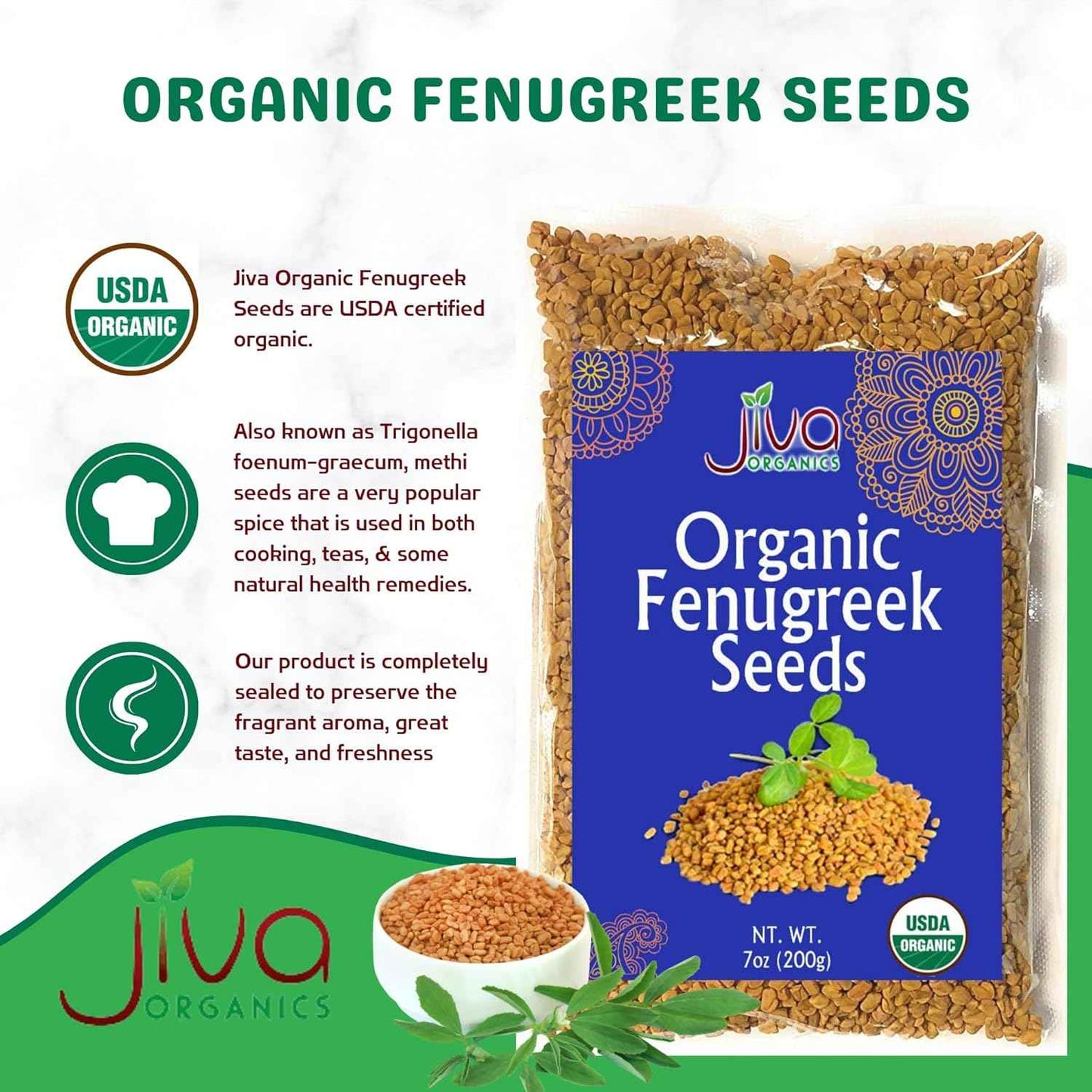Jiva Organic Fenugreek Seeds 7 Ounce – Raw Methi Dana for Lactation Support, Digestion Soaks & Mindful Morning Routines