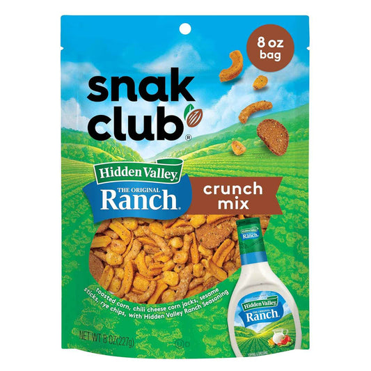 Snak Club Ranch Crunch Mix – Portable Savory Snack for Camping, Picnics, and Tailgate Spreads, 8 oz Resealable Pouch