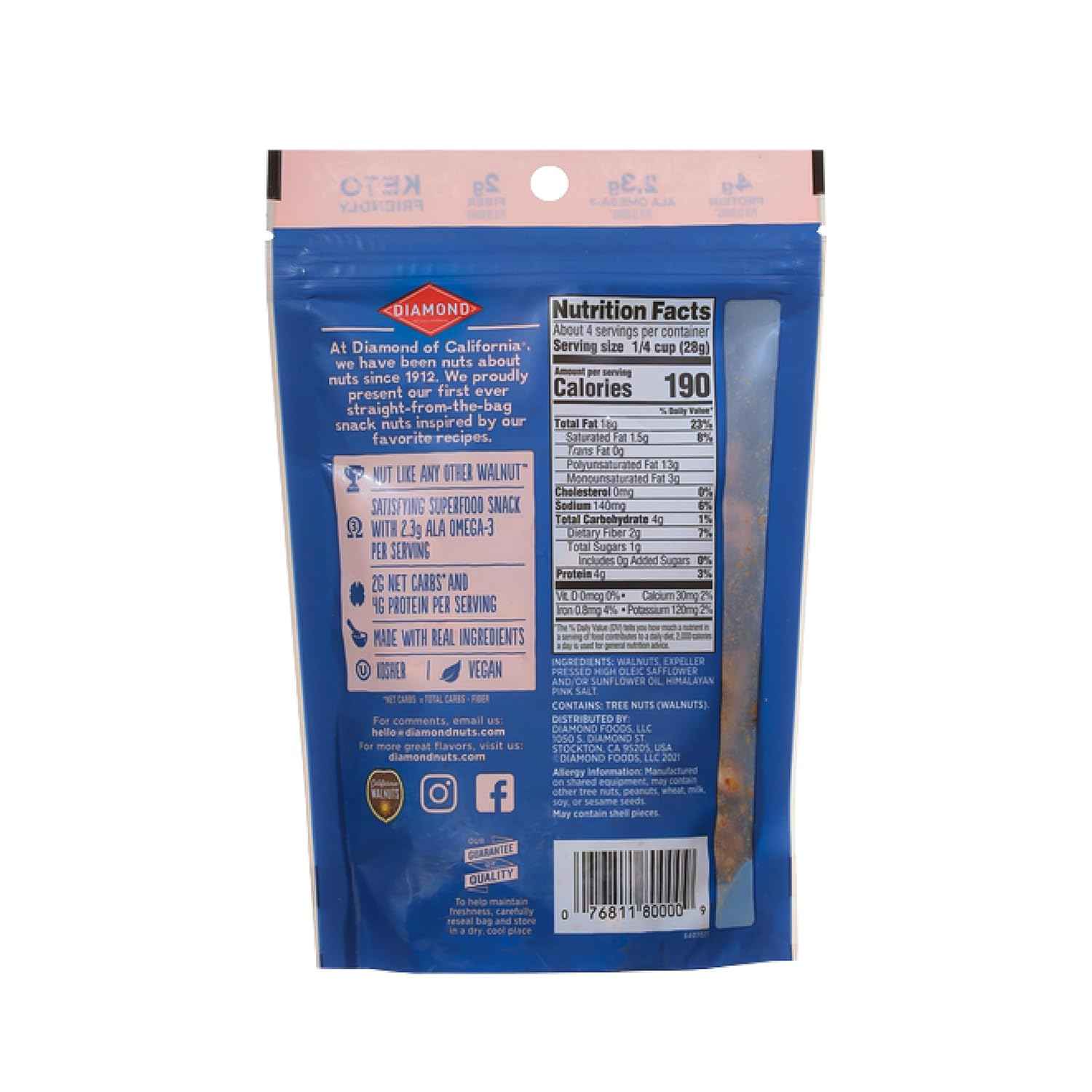 Diamond of California Himalayan Pink Salt Walnuts – Portable Salty Snack for Camping and Picnic Coolers