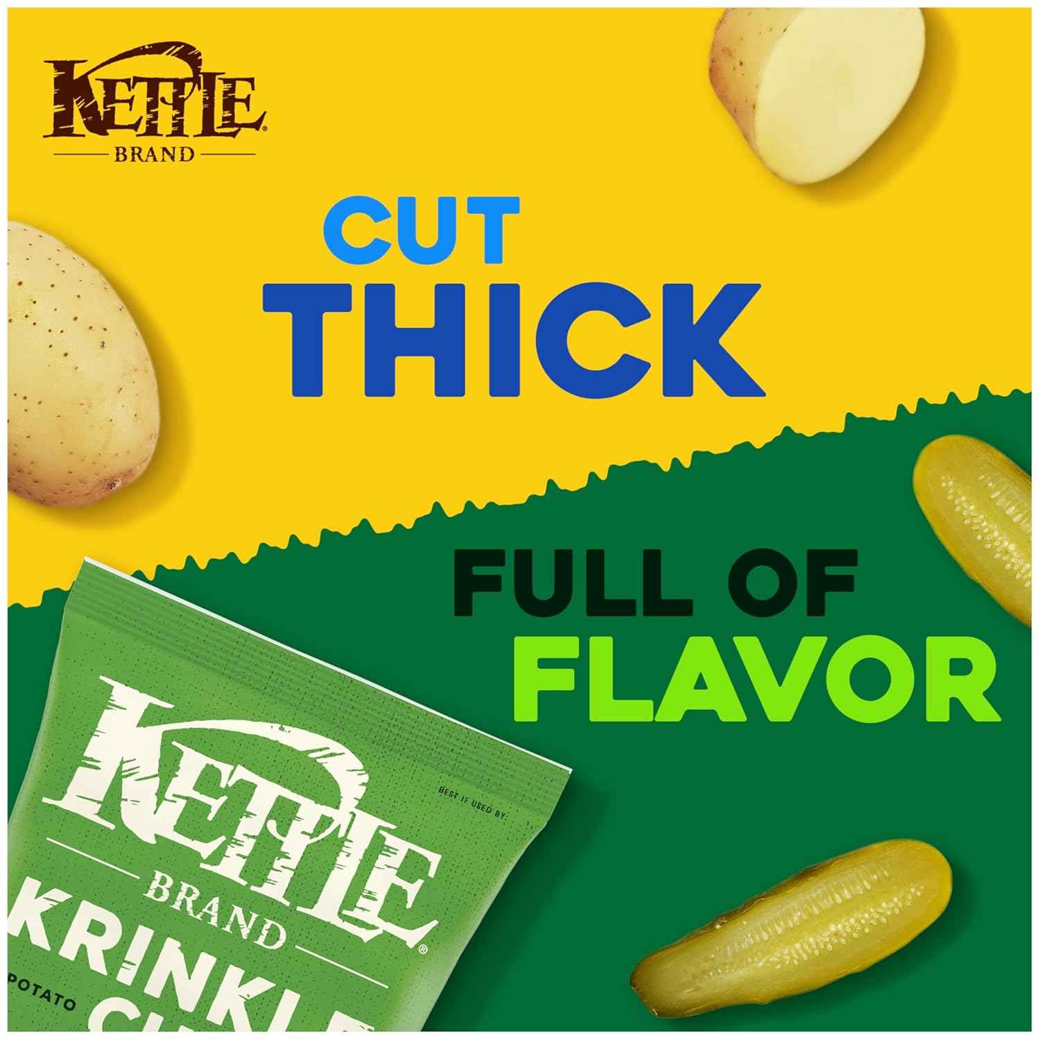 Kettle Brand Krinkle Cut Dill Pickle Chips – Hearty 7.5 oz Snack for Camping, Backyard BBQs, and Tailgate Lots
