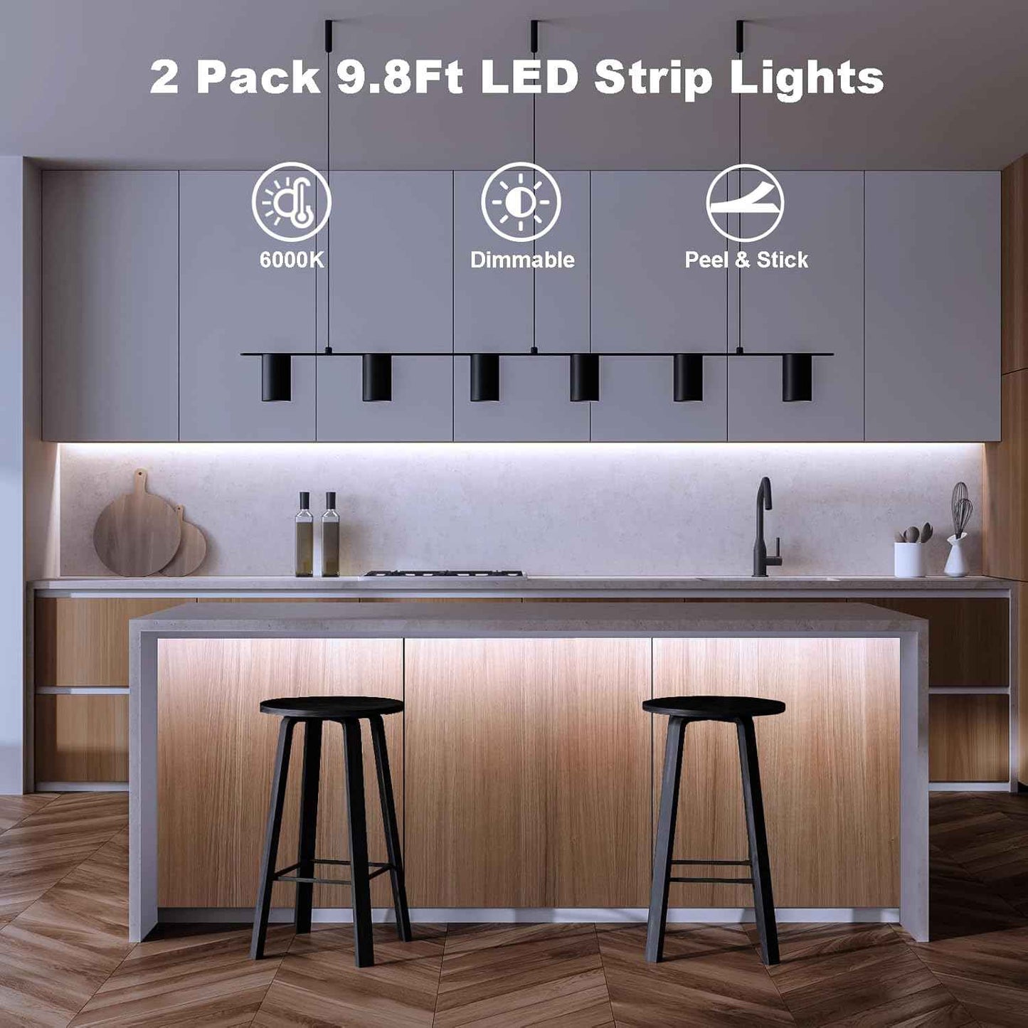echosari Self-Adhesive LED Strip Lights – Living Room Aesthetic Ambient Backlight Behind TV, Warm White 16.4ft 2-Pack