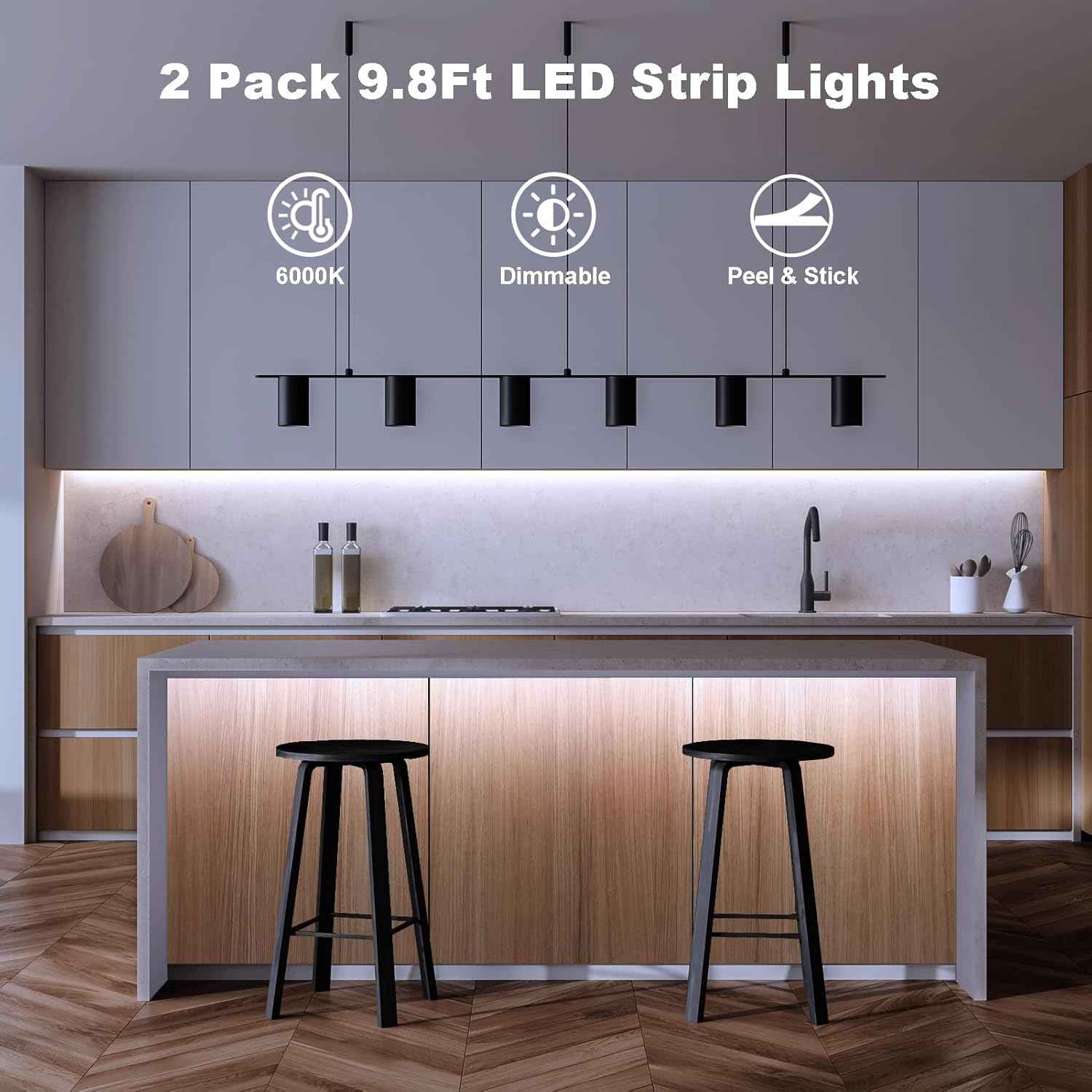 echosari Self-Adhesive LED Strip Lights – Living Room Aesthetic Ambient Backlight Behind TV, Warm White 16.4ft 2-Pack