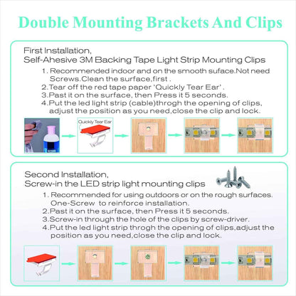 ATB Invisible LED Strip Mounting Clips for Clean Edge Room Corners, 10mm Clear Self-Locking Brackets, 100 Pack Minimalist Setup