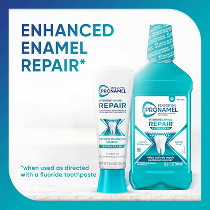 Sensodyne Pronamel Alcohol-Free Mouthwash – Enamel Repair Rinse for Nightly Self-Care Ritual, Extra Fresh 16.9 fl oz (3 Pack)