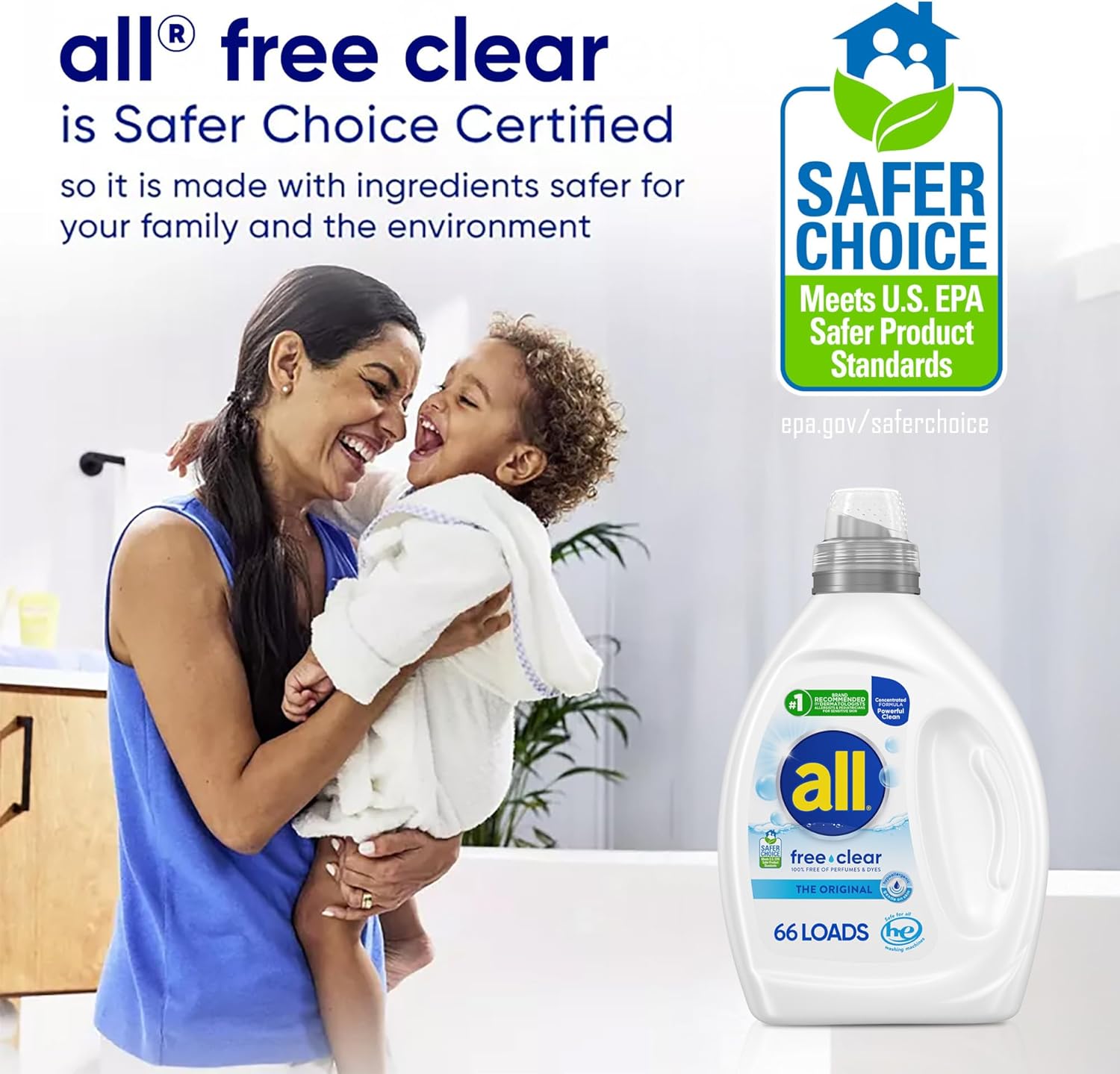 septic-safe, phosphate-free formulation that removes dirt, body oil, and allergens without residue