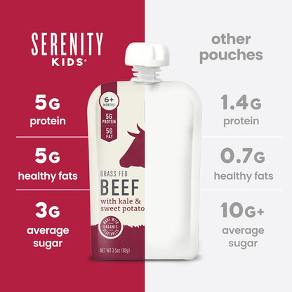 Serenity Kids Grass Fed Beef & Kale Baby Food Pouch – Safe Highchair Meal for 6+ Month Infants at Home or Daycare