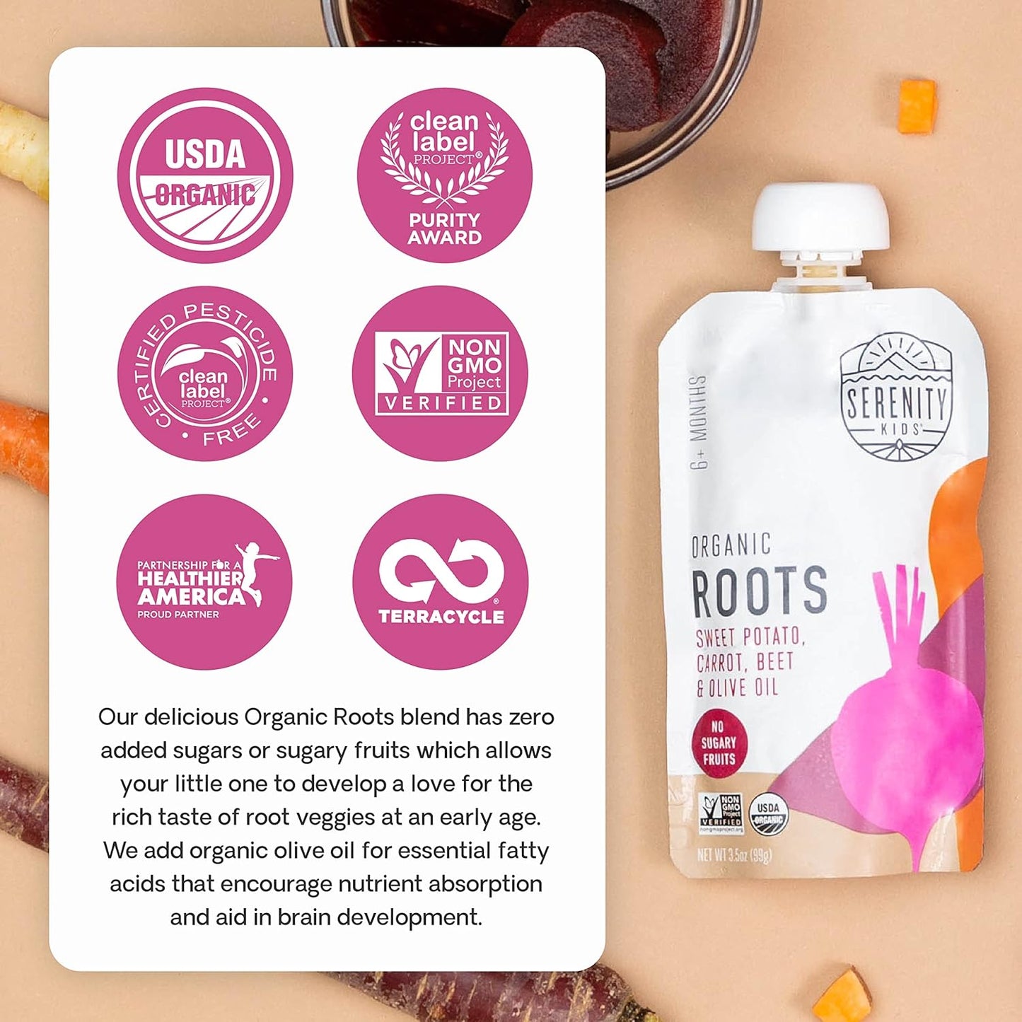 Serenity Kids Organic Veggie Puree Pouches – Clean-Label First Foods for Mindful Parents, 6+ Months Savory Baby Meal