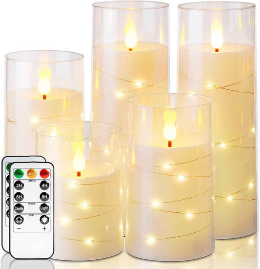 Homemory Star String Fairy Light Candle Set – Housewarming Gift for New Homeowners, Ivory Flameless LED 5 Pack