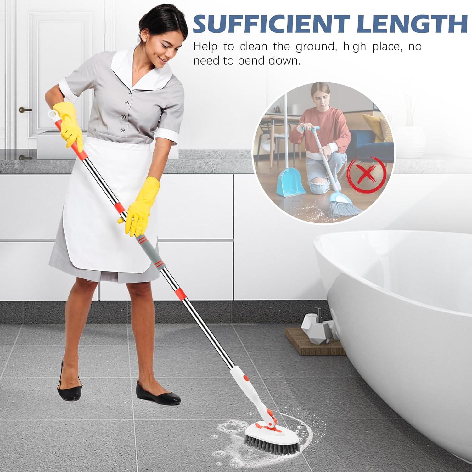 SetSail Floor Scrub Brush – All-in-One Cleaner for Small Apartments, 3 Heads Replace Your Mop and Brush