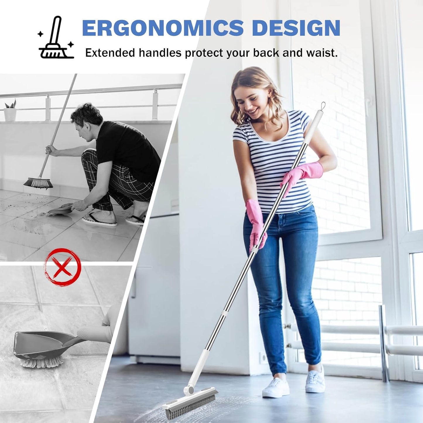 SetSail V-Shaped Grout Brush with Long Handle – Quick Home Office and Entryway Tile Floor Scrubber, No-Bend Design