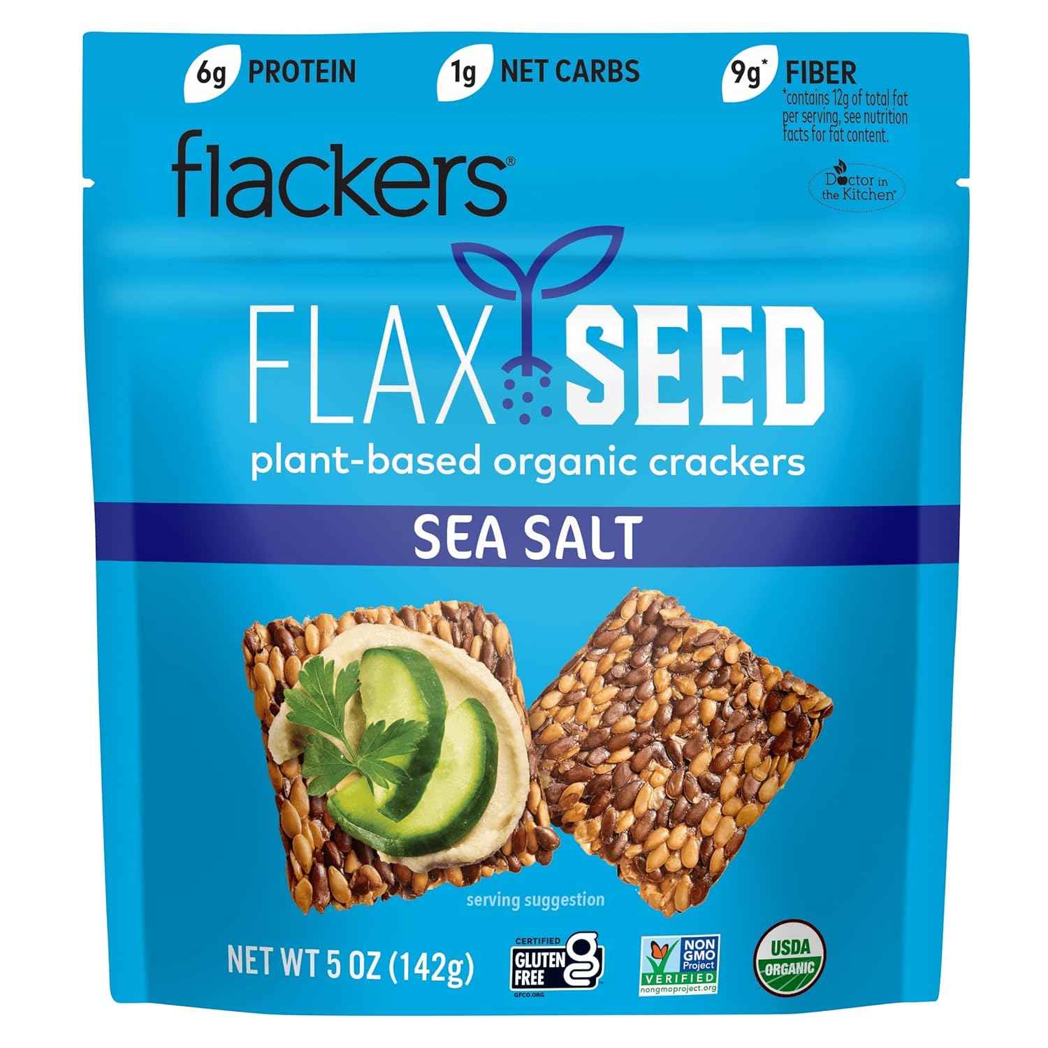 Flackers Organic Rosemary Flaxseed Crackers – 1 Net Carb Wellness Snack for Fiber-Focused Diets