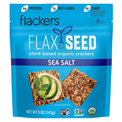 Flackers Organic Rosemary Flaxseed Crackers – 1 Net Carb Wellness Snack for Fiber-Focused Diets