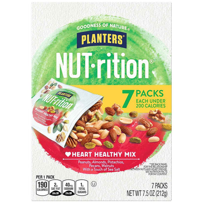 PLANTERS NUT-rition Heart Healthy Walnut Mix – Lightweight Trail and Hiking Snack Pouches, 7 Resealable Single-Serve Packs for Active Lifestyles