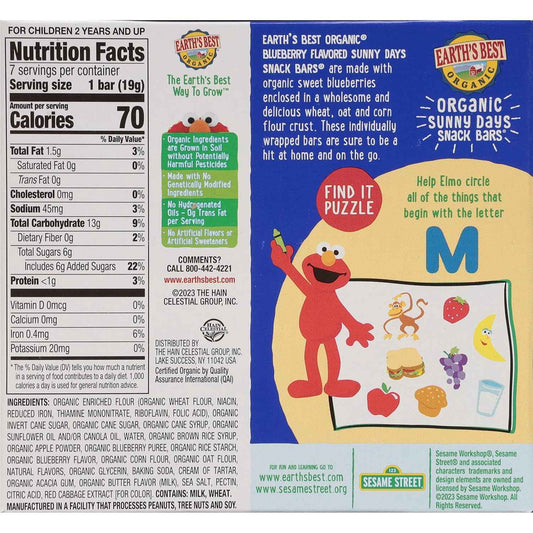 Earth's Best Sunny Days Snack Bars – Organic Blueberry Snack for Healthy Between-Meal Toddler Breaks, Individually Wrapped