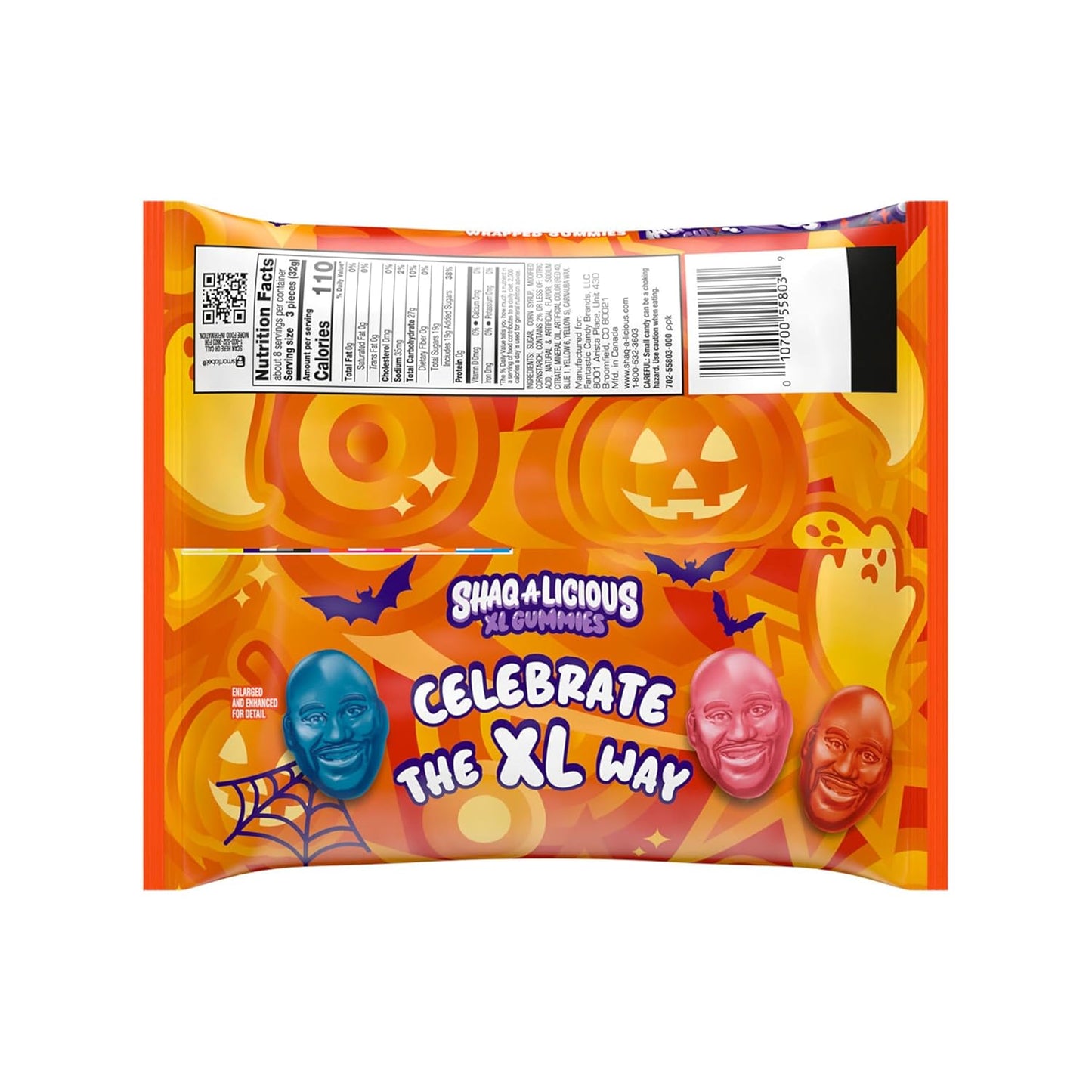 SHAQ-A-LICIOUS XL Individually Wrapped Gummy Snack Packs for Tailgates, Picnics, and Fall Camping Trips, 8.5 oz Sour Halloween Candy