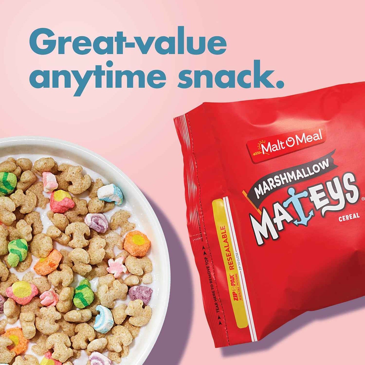 Malt-O-Meal Marshmallow Mateys Frosted Oat Cereal – Budget Friendly Care Package Gift for College Students, 33 OZ Bag