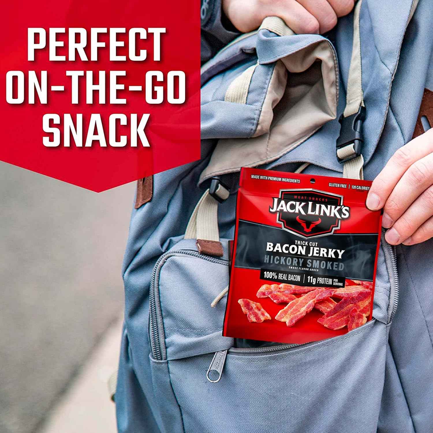 Jack Link's Bacon Jerky, Hickory Smoked – Keto Friendly High Protein Snack for Low Carb Diets and Macro Tracking