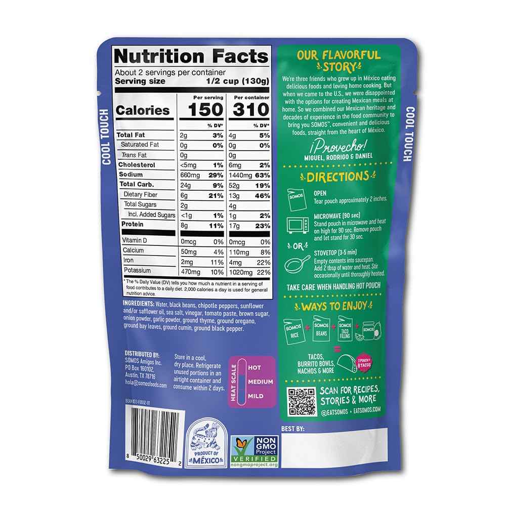 Somos Refried Chipotle Black Beans 10 oz – Clean-Ingredient Mexican Side for Label-Reading Home Cooks