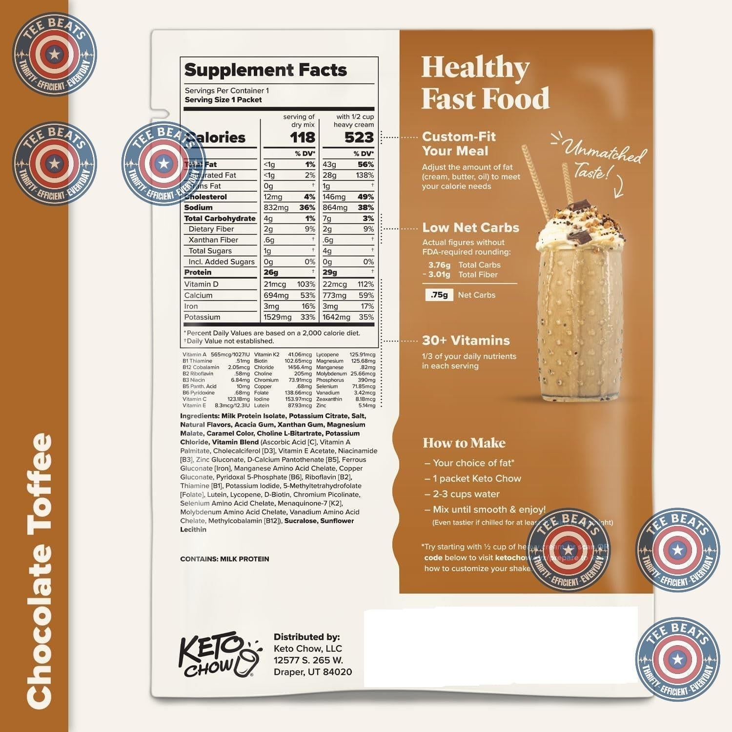 shelf-stable powder that converts to fridge-stable premixed shakes lasting up to one week