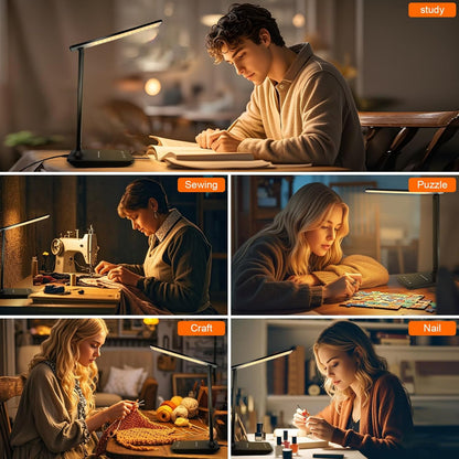 shinelife LED Desk Lamp – Slim Minimalist Task Light for Small Apartment Desk, USB Charging Built-In