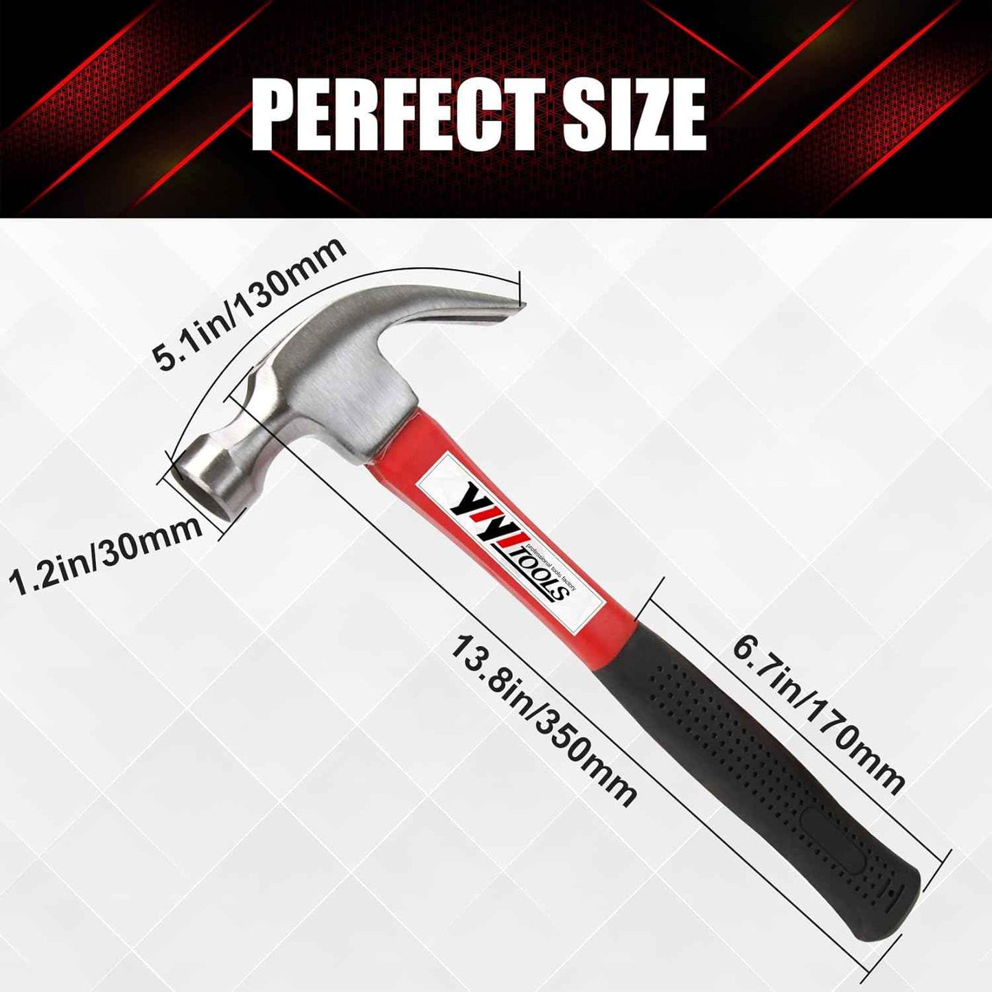 YIYITOOLS 16-oz Rip Hammer with Fiberglass Handle – Durable Tool for Yard and Outdoor Projects