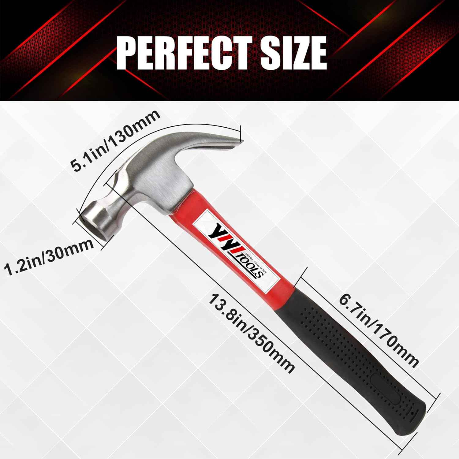 YIYITOOLS 16-oz Rip Hammer with Fiberglass Handle – Durable Tool for Yard and Outdoor Projects