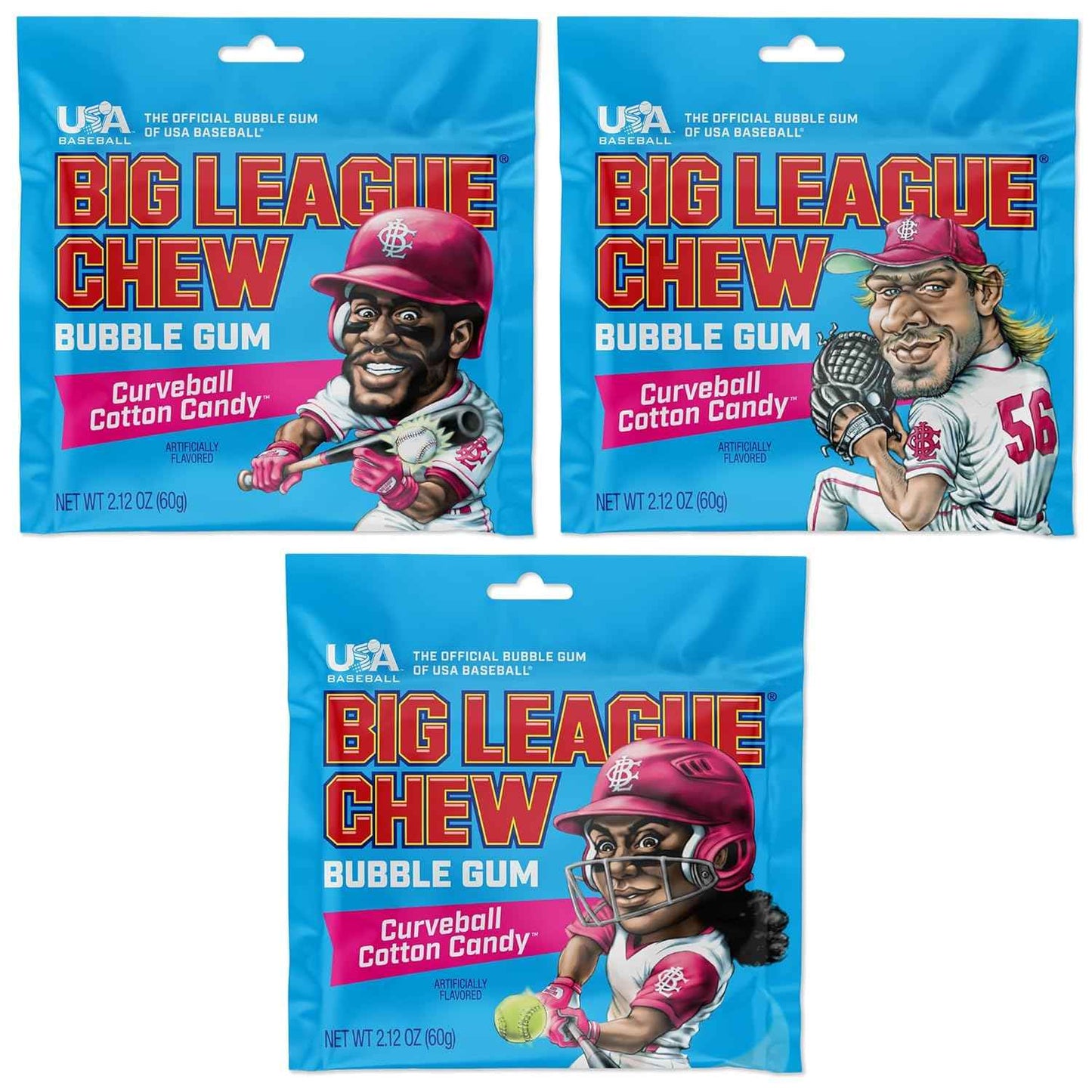 Big League Chew Cotton Candy Bubble Gum 3-Pack - Kids Baseball Team Snack, Allergen-Free Softball Treat for Children