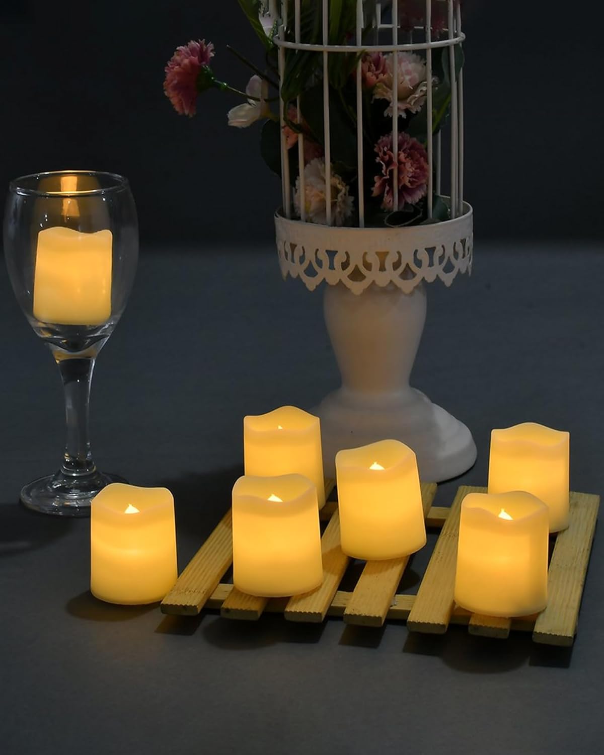 SHYMERY Flameless Votive Candles 24 Pack Realistic Flickering LED Tea Lights for Bedroom and Living Room Decor Warm White