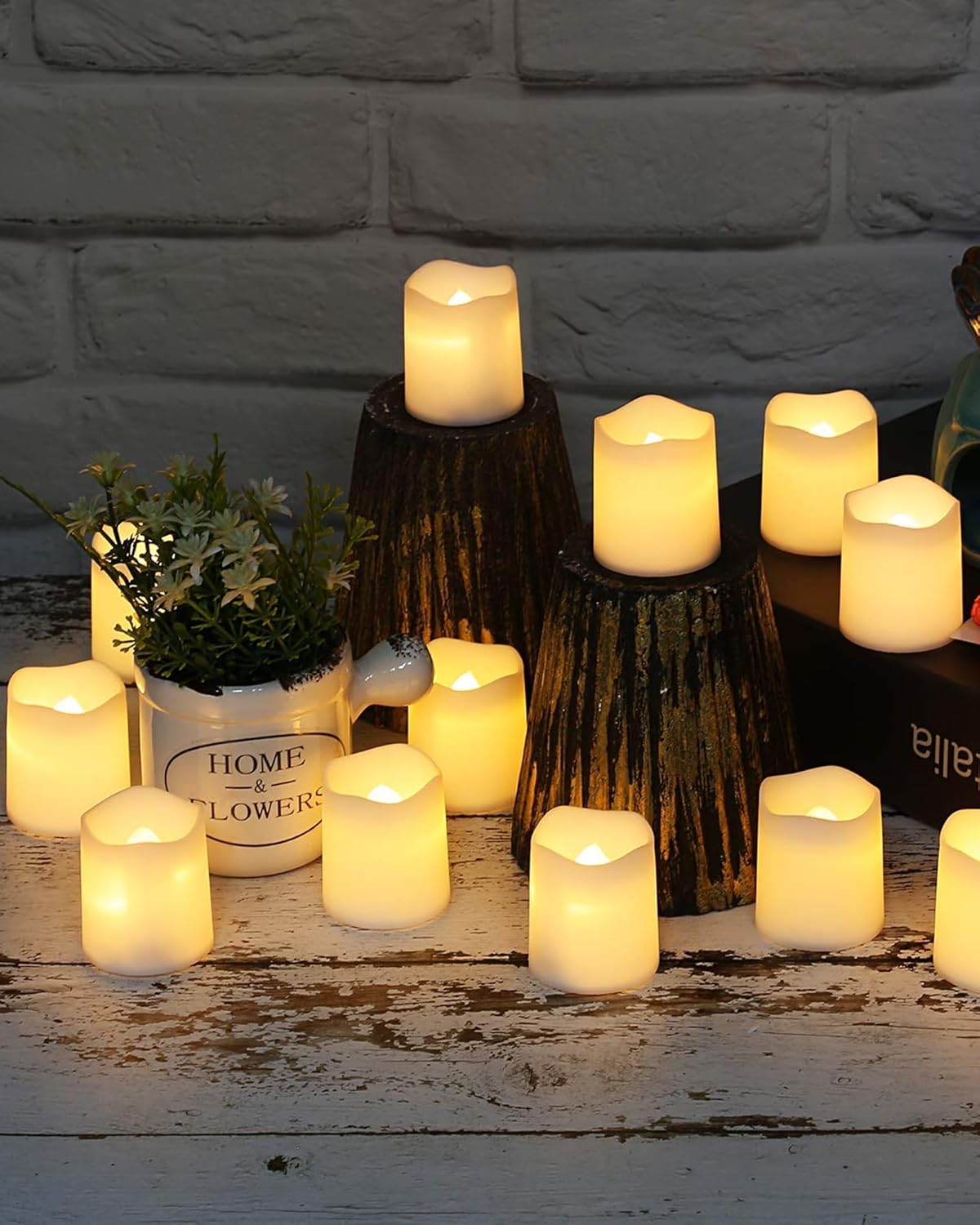 SHYMERY Flameless Votive Candles 24 Pack Realistic Flickering LED Tea Lights for Bedroom and Living Room Decor Warm White