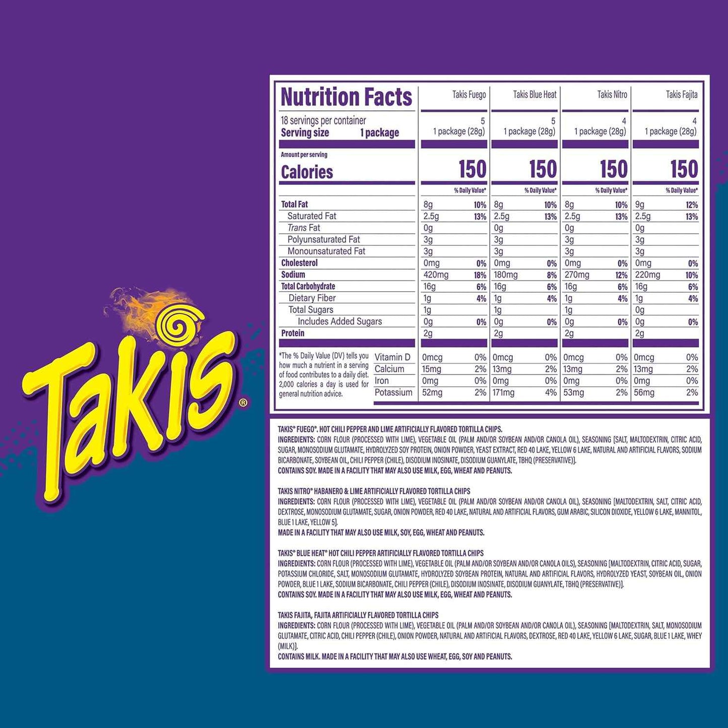 Takis Rolled Tortilla Chips Variety Pack – Fun Snack Gift for Nieces and Nephews, 18 Single-Serve 1 oz Bags